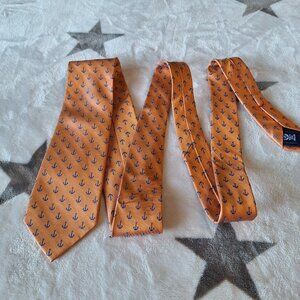Chaps Men's Neck Tie Orange Navy Anchor Nautical Preppy 100%‎ Silk
